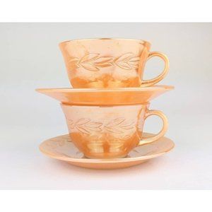 Luster Peach Cup and Saucer Set Vintage Orange Coffee Tea Cup & Saucer Fire King